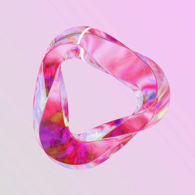 a pink and purple object is flying through the air