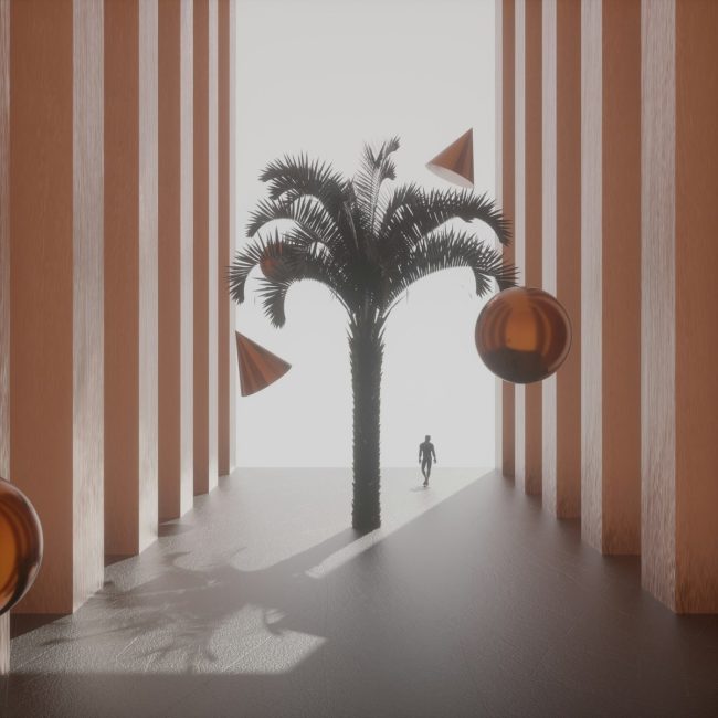 a palm tree in the middle of a room